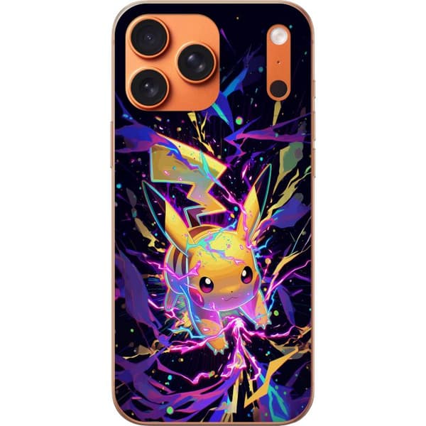 Kompatibel Mobilcover til Apple iPhone 17 Pro Max Kraftfuld Pikachu med neonblink og elektrisk energi sort