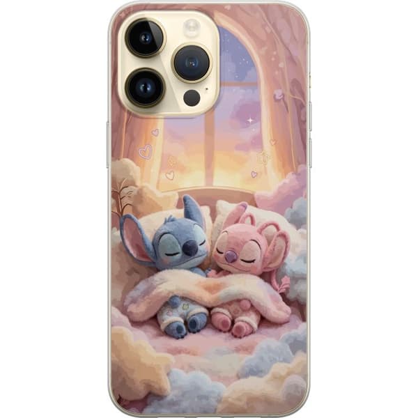Kompatibelt Mobildeksel til Apple iPhone 14 Pro Max Sovende blå og rosa figurer i et koselig pastellmiljø rosa