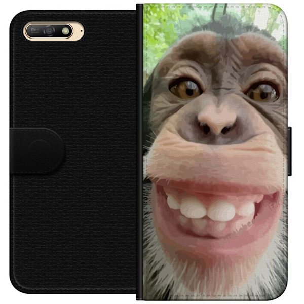 Huawei Y6 (2018) Lompakkokotelo Simpanssi Selfie Rauhallinen Graafinen Suunnittelu Apinan Aihe Suosittu Urban Art Tyyli