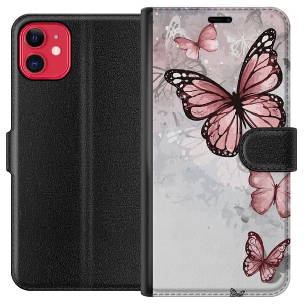 Kompatibel Tegnebogsetui til Apple iPhone 11 Rosa sommerfugle