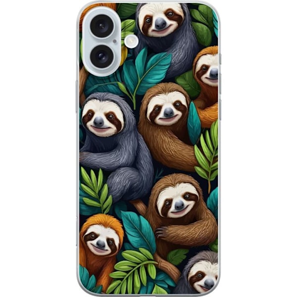 Apple iPhone 16 Plus Gennemsigtig cover Sengångarstil - afslappet motiv med sød dovendyr