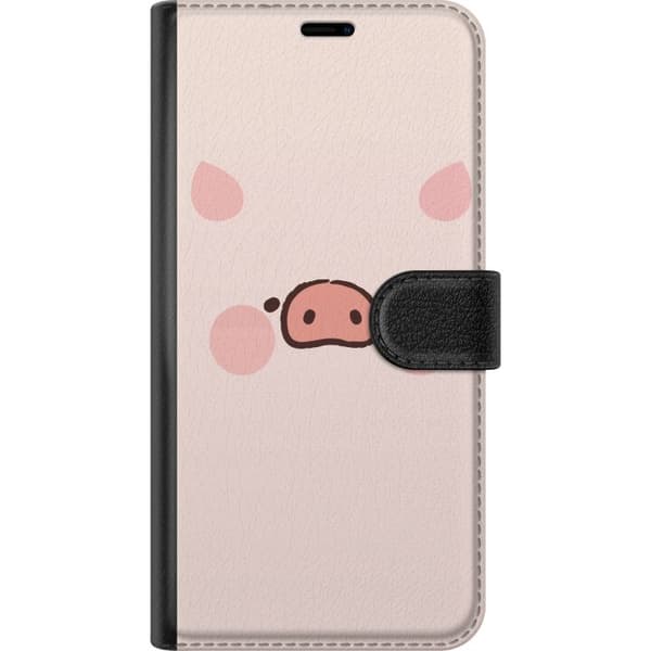 Kompatibel Tegnebogsetui til Apple iPhone 13 Pro Max Sødt minimalistisk griseansigt i lyserøde nuancer på lyserød baggrund pink