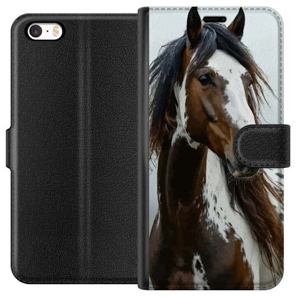 Apple iPhone 5s Plånboksfodral Häst Djurmotiv Grafisk Design Natur Kraftfullt Motiv Populär Väggkonst Djurtema Ridning