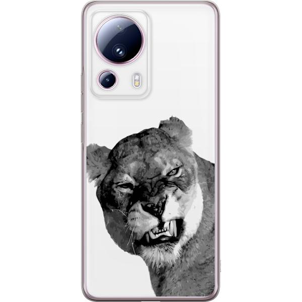 Xiaomi 13 Lite Genomskinligt Skal Lejon Konst Artistiskt Djurmotiv Afrikanskt Stil Djungel Känsla Grafiskt Motiv Hemdekor Djurtema