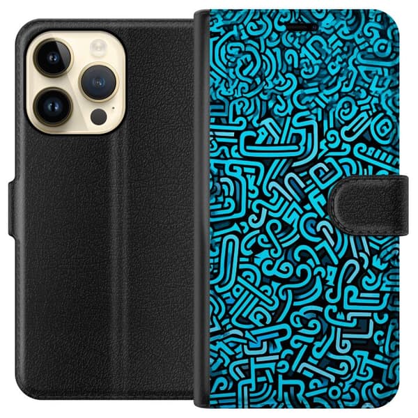 Kompatibelt Plånboksfodral till Apple iPhone 15 Pro Abstrakt blått graffitimönster med moderna grafiska former blå