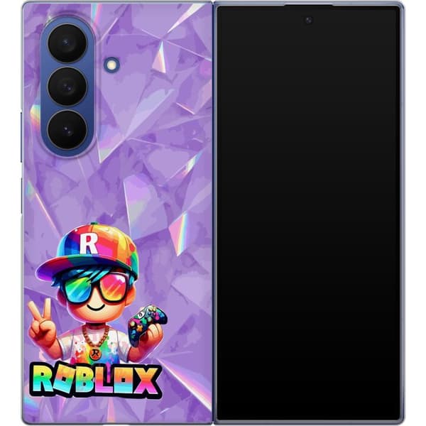 Kompatibel Mobilcover til Samsung Galaxy Z Fold7 Farverig gamerfigur med spilcontroller, solbriller og regnbuedetaljer lilla