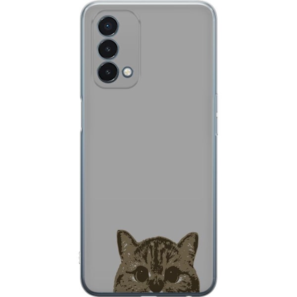 OnePlus Nord N200 5G Läpinäkyvä kuori Harmaa kissan katse - tyylikäs kissa suunnittelu harmaalla taustalla