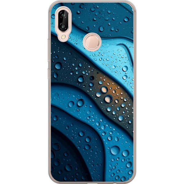 Kompatibelt Mobildeksel til Huawei P20 lite Blå abstrakte bølger med glitrende vanndråper i moderne grafisk design blå