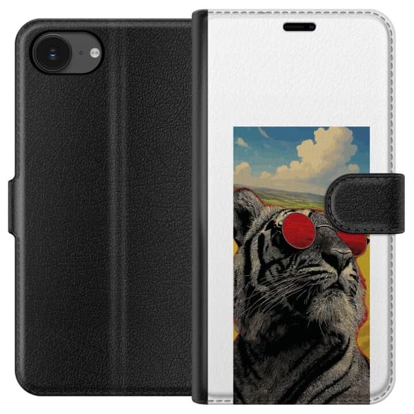 Kompatibel Tegnebogsetui til Apple iPhone 17e Cool tiger med røde solbriller i pop kunststil grå