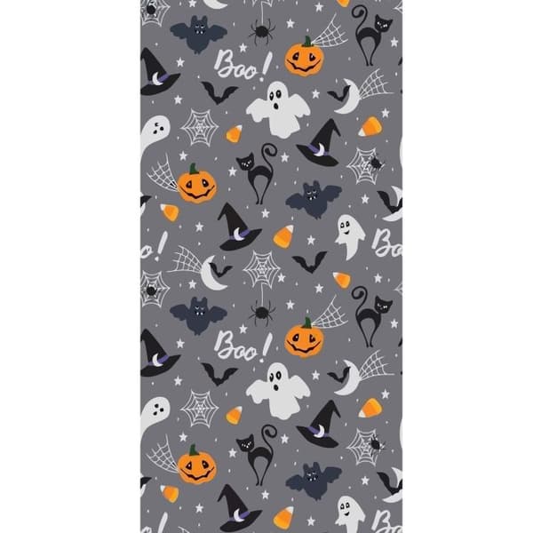 Kompatibel Tegnebogsetui til Apple iPhone 13 Pro Halloweenmønster med spøgelser, sorte katte, græskar, flagermus og edderkoppespind grå