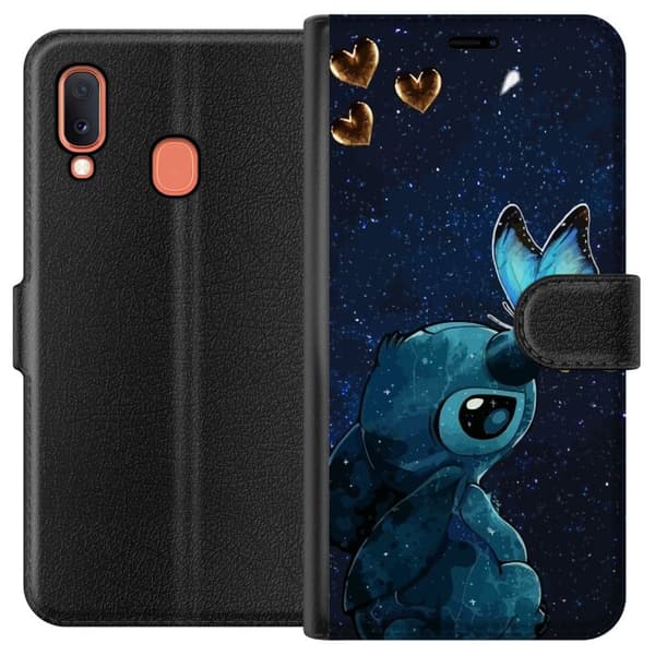Kompatibelt Lommeboketui til Samsung Galaxy A20e Stitch sommerfugl
