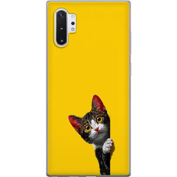 Kompatibel Mobilcover til Samsung Galaxy Note10+ Sød kat, der kigger ud mod gul minimalistisk baggrund gul
