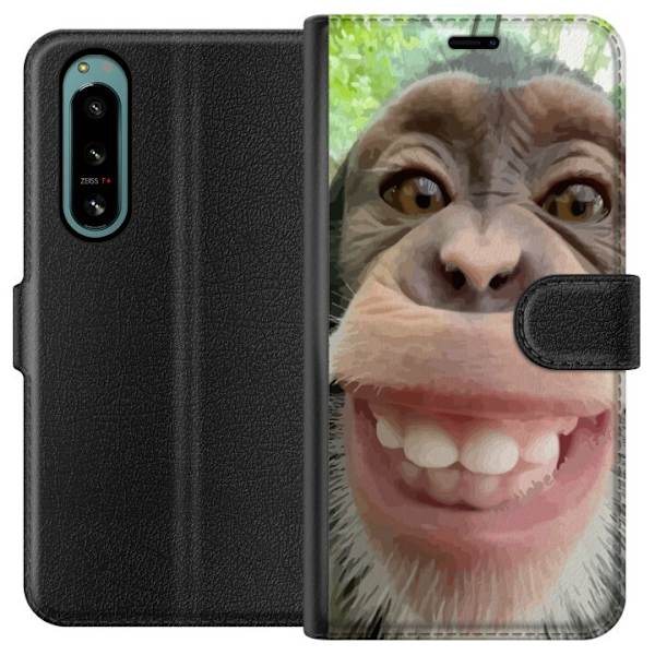 Sony Xperia 5 IV Plånboksfodral Chimp Selfie Rolig Grafisk Design Apa Djurmotiv Trend Roligt Motiv Populärt Urban Art Stil