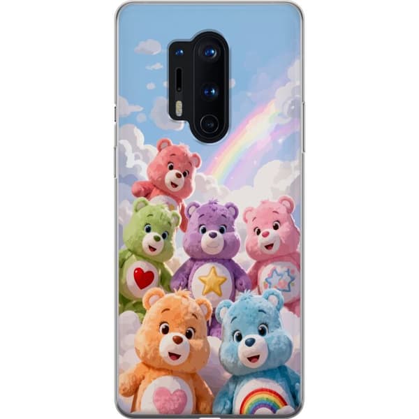Kompatibel Mobilcover til OnePlus 8 Pro Søde farverige bamser med hjerter, stjerne og regnbue blandt bløde skyer blå