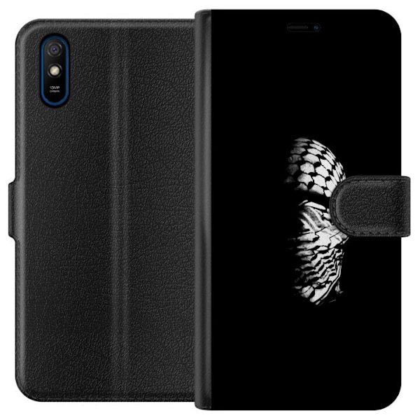 Xiaomi Redmi 9A Tegnebogsetui Keffiyeh-mønster - klassisk sort-hvid palæstinensisk tørklæde med kulturel betydning