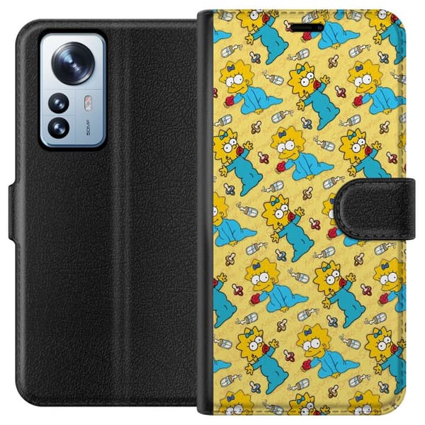 Kompatibelt Plånboksfodral till Xiaomi 12 Pro Mönster med Maggie Simpson, nappar och nappflaskor gul