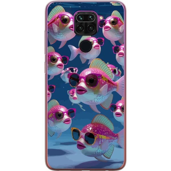 Kompatibelt Mobildeksel til Xiaomi Redmi Note 9 Fiskar med solglasögon blå