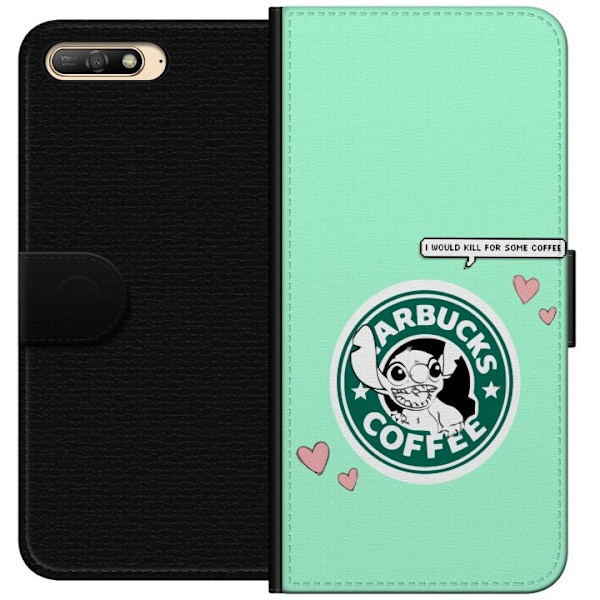 Huawei Y6 (2018) Lommeboketui Stitch Kaffe