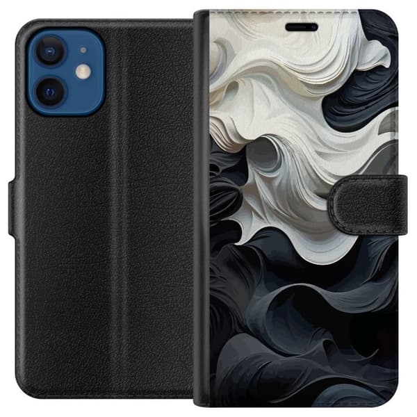 Kompatibel Tegnebogsetui til Apple iPhone 12 mini Silke Sort/Hvid