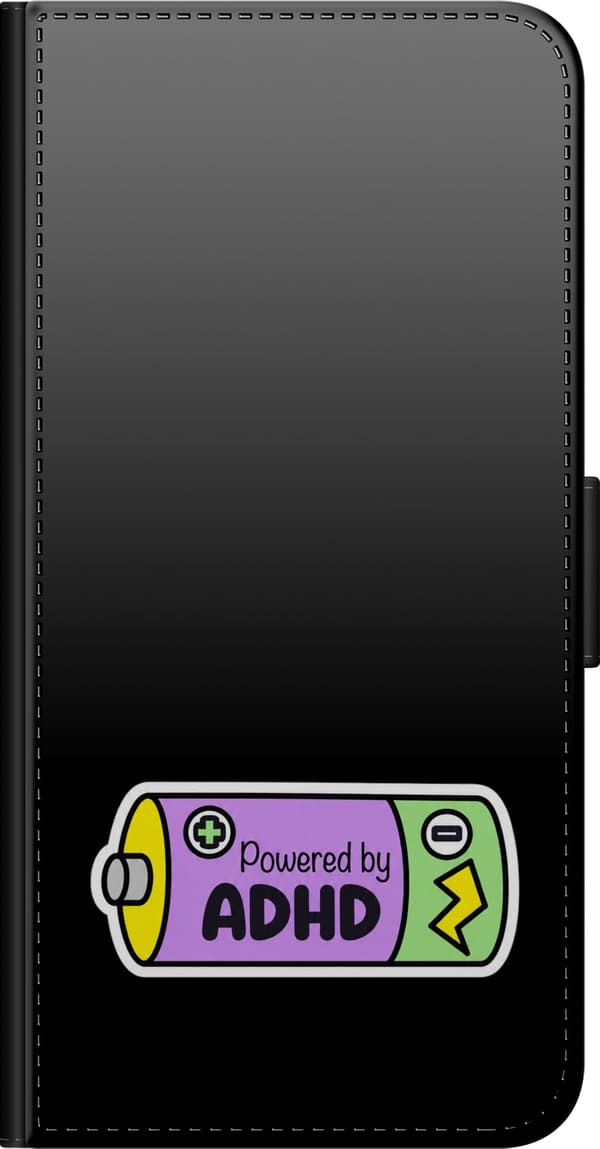 Kompatibelt Lommeboketui til Samsung Galaxy Note9 ADHD-batteri - Lilla motiv med powered by ADHD - Batteri. lila