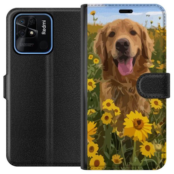 Xiaomi Redmi 10C Lompakkokotelo Kultainennoutaja Auringonkukkapelto Koiramotiivi Luonto Kesä Suunnittelu Suosittu Koirarotu Perheen suosikki