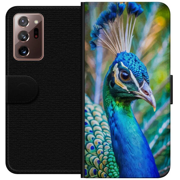 Samsung Galaxy Note20 Ultra Lompakkokotelo Pavun Sulat Värikäs Design Lintuaihe Eksoottinen Graafinen Suunnittelu Luonto Ylellinen Koristelu