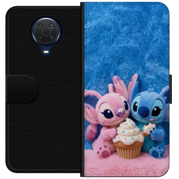 Kompatibel Tegnebogsetui til Nokia G20 Søde blå og lyserøde figurer med stor cupcake og krymmel pink