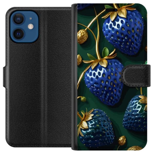 Kompatibel Tegnebogsetui til Apple iPhone 12 mini Blå Jordbær
