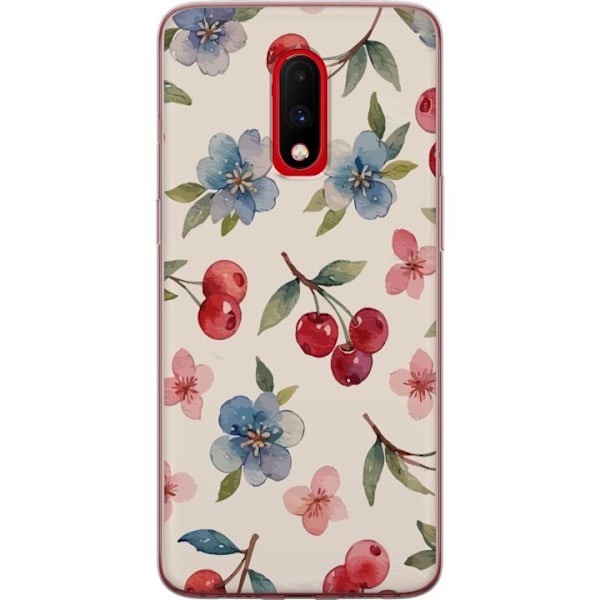 OnePlus 7 Läpinäkyvä kuori Marjat & Kukat - kuvio, jossa on sinisiä kukkia ja metsänmarjoja
