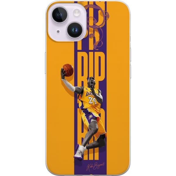 Kompatibelt Mobildeksel til Apple iPhone 14 Plus Kobe Bryant i Lakers-drakt under kraftfull dunk gul