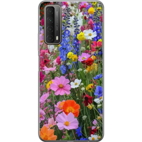 Huawei P smart 2021 Läpinäkyvä kuori Kukkakuvioinen mobiilikuori kesäisellä niityllä ja luontomaisemalla