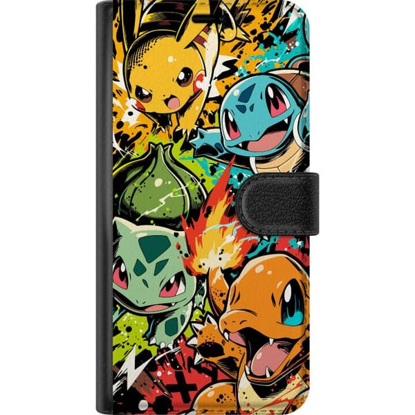 Kompatibel Tegnebogsetui til Apple iPhone 12 mini Bulbasaur, Charmander og Squirtle i farverigt graffiti-inspireret actiondesign
