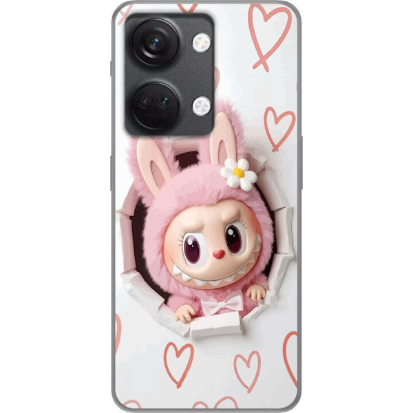 OnePlus Nord 3 Genomskinligt Skal Labubu Hjärtbakgrund Pop Mart Kärlek Tema Figur Design Populärt Motiv Samlarfigur Art Toy Serie