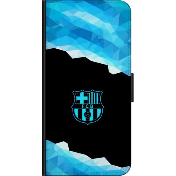 Kompatibel Tegnebogsetui til Xiaomi Redmi Note 9S Blåt lysende fodboldemblem med geometriske polygoner på sort baggrund sort