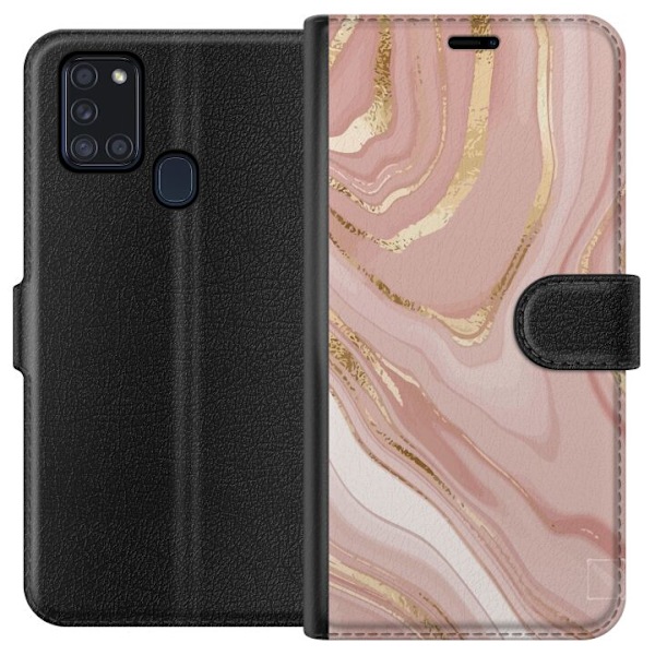 Samsung Galaxy A21s Lompakkokotelo Marmori Vaaleanpunainen