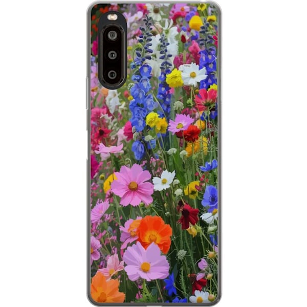 Sony Xperia 10 II Läpinäkyvä kuori Kukkakuvioinen mobiilikuori kesäisellä niityllä ja luontomaisemalla