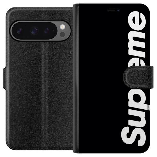 Google Pixel 9 Pro XL Tegnebogsetui Supreme Sort Hvid Streetwear Design Klassisk Modeikon Trend Urban Stil Grafiskt Motiv Populær