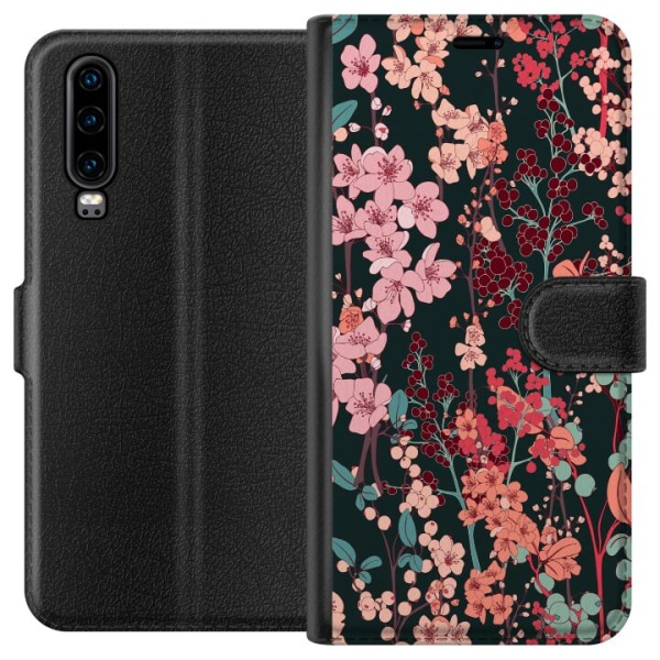 Huawei P30 Tegnebogsetui Blomster