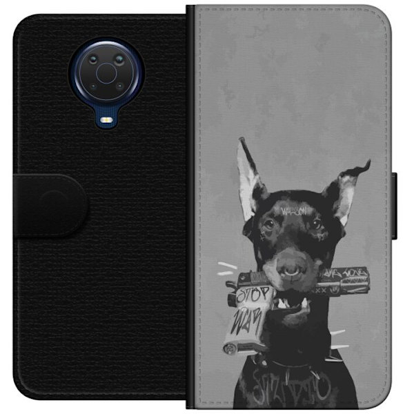 Nokia G20 Plånboksfodral Grå Hund Grafisk Design Tuff Djurmotiv Street Art Urban Trend Hundälskare Stil Populärt Motiv