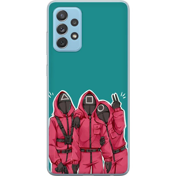 Samsung Galaxy A52 5G Genomskinligt Skal Squid Game Karaktärer Grafisk Design Seriefigurer Populär TV Motiv Asiatisk Stil Spännande Trend