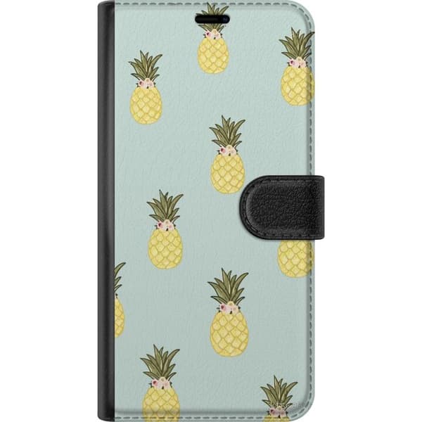Kompatibel Tegnebogsetui til Samsung Galaxy A41 Mønster med gule ananaser og små blomster på en lys mintgrøn baggrund grøn