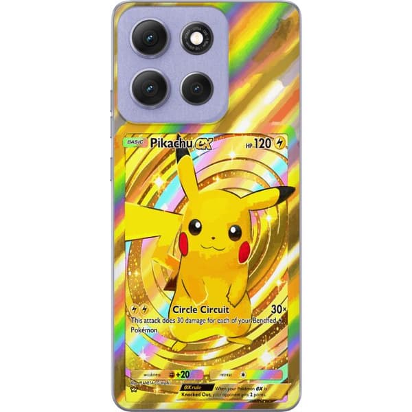 Kompatibelt Mobildeksel til Motorola Moto G86 Gullig Pikachu EX samlebilde med regnbueeffekter gull