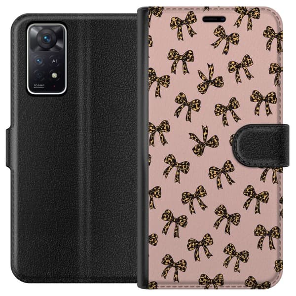 Kompatibel Tegnebogsetui til Xiaomi Redmi Note 11 Pro 5G Leopardrosetter mønster lyserød baggrund leopardmønstrede sløjfer sød mode piget retrodesign