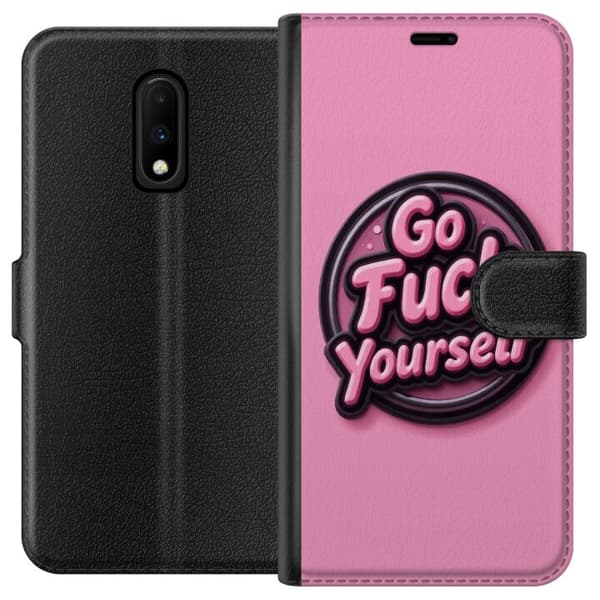 Kompatibel Tegnebogsetui til OnePlus 7 Rosa 3D textposter