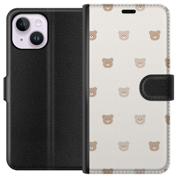 Apple iPhone 14 Plus Lompakkokotelo Teddy-tausta - söpöt ted