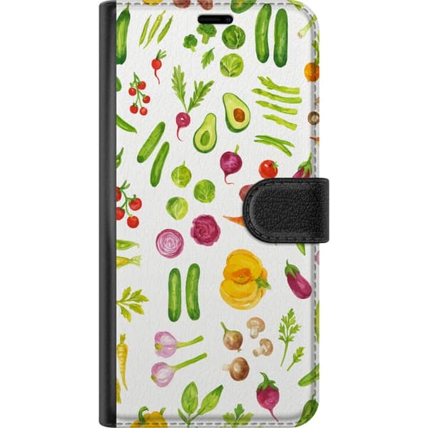 Kompatibelt Plånboksfodral till Apple iPhone 13 mini Vegetables pattern grönsaker avocado gurka tomat broccoli morot kök poster healthy food design p