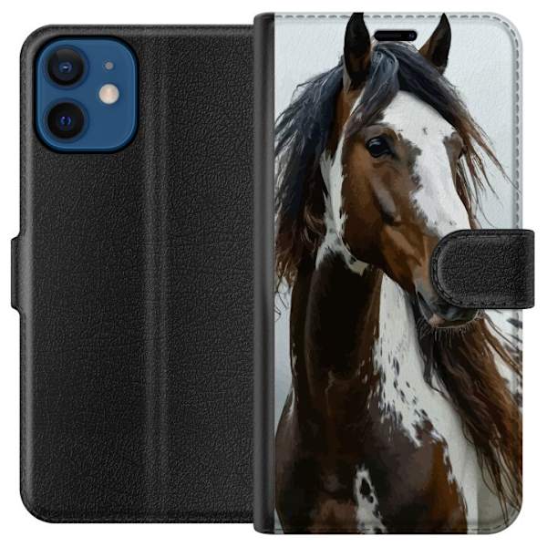 Apple iPhone 12 mini Plånboksfodral Häst Djurmotiv Grafisk Design Natur Kraftfullt Motiv Populär Väggkonst Djurtema Ridning