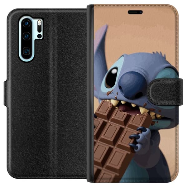 Kompatibel Tegnebogsetui til Huawei P30 Pro Sødt blåt rumvæsen, der spiser en stor chokoladebar blå
