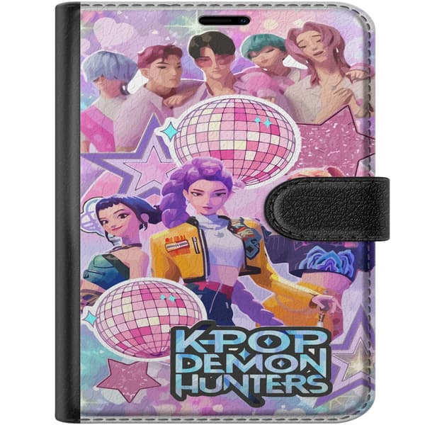 Kompatibelt Lommeboketui til Apple iPhone Duo Tegnede sangere og sangerinner blant rosa discokuler, hjerter og stjerner rosa