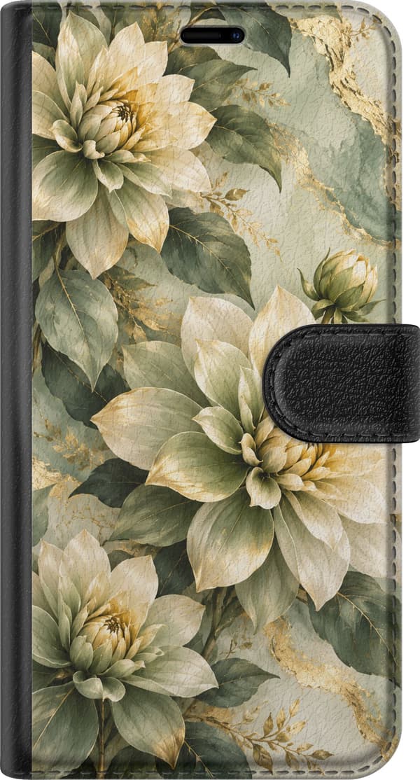 Kompatibel Tegnebogsetui til Apple iPhone 8 Plus Elfenbensdahliaer grøn
